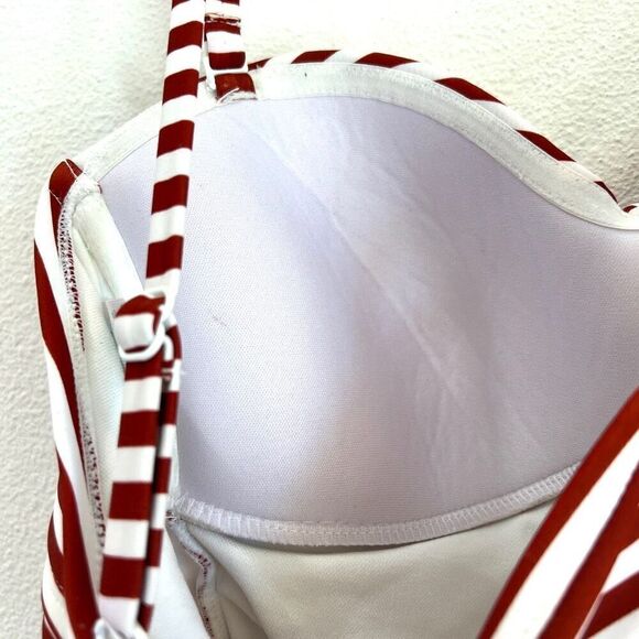 Kona Sol Twist Bandeau One Piece Swimsuit Deep Red and White Stripes Size Small - Picture 11 of 15